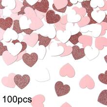 100 件闪亮闪光心形纸屑 - 奢华玫瑰金色 3 厘米心形，适用于婚礼卡片装饰、生日派对庆典、派对场景、节日和特殊场合装饰、圣诞节 - 粉色 - 查看 8