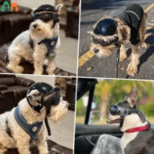 Dog Helmet And Goggles, Small Motorcycle Hat With Adjustable Straps For Walking Your Dog, Black - Black and White - View 3