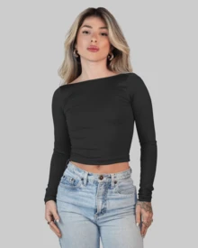 2 Piece Set Women's Cropped T-Shirt, Round Neck, Long Sleeve, Backless, Suitable For Spring And Autumn AITONA - Nhiều màu - Xem 2
