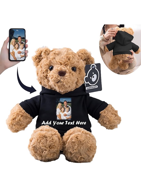 1pc Teddy Bear Figurine, With Customized Text + Image, Funny Gifts, Doll Clothes, Christmas Decorations, Girls' Bedroom Accessories, Boys' Bedroom Decor, Christmas Gifts, Birthday Decorations, Personalized Gifts, Suitable For College Dormitory Decoration, Halloween Decoration, Home Decoration, Wedding Decoration, Car Decoration, Baptism, Christmas Decoration, Gifts For Women