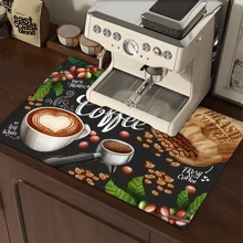 1pc Coffee Cup & Dish Drying Mat, Espresso Machine Countertop Absorbent Pad, Coffee Theme Bathroom Vanity Draining Mat, Soft Faucet Absorbent Pad, Vanity Cup Mat, Kitchen & Bathroom Accessories