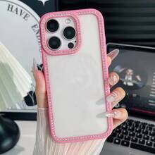 1个玫瑰粉色奢华闪亮钻石透明手机壳，兼容 17 Air 16e/15 Pro Max/14 Plus/13 Pro，防震保护，硬质亚克力材质，带防撞边框 - 玫紅色 - 查看 6