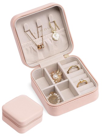 Reissieradendoos, kleine sieradendoos, opbergdoos voor sieraden, draagbaar materiaal van polyurethaanleer, mini reissieradendoos, oorbellen, kettingen, ringen, armbanden voor dames en meisjes - het beste cadeau - de sieradendoos is het beste cadeau voor meisjes en dames op verjaardagen, Valentijnsdag, Moederdag, Kerstmis, Thanksgiving en huwelijkscadeaus.