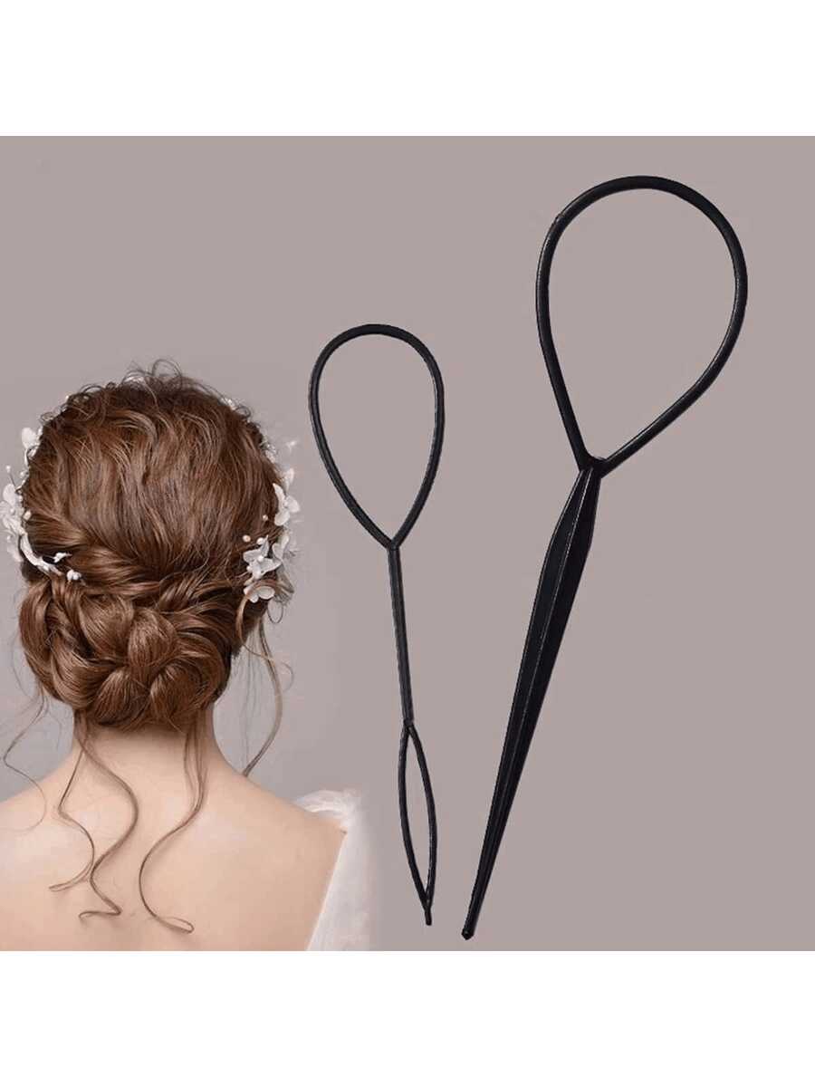 2pcs/Set Hair Braiding Tool, Hair Styling Tool, Ponytail Maker, Hair Accessories, Back To School, Travel Holiday Essentials, Hair Accessories For Women, Hair Curlers, Curly Hair Brush, Rollers, Curly Hair Products, Curler, Rollers For Hair Curl, Curly Hair Tools, Hair Roller, Hair Rollers, Curly Hair, Heatless Curl, Heatless Curls, Hair Curler, Barber, Hair Curlers, Barber Accessories, Rollers, Curly Hair Products, Curler, Rollers For Hairdressing Equipment, Accessories, Hair Curl, Curly Hair Tools, Hair Roller, Christmas,Curly Hair, Hair Curler, Hair Rollers, Heatless Curl, Heatless Curls, Rollers, Hair Curlers, Curly Hair Products, Hair Curl, Hair Roller, Rollers For Hair, Curly Hair Tools, Heatless Curlers,Hair, Accessories, Hair Products, Hair Tools, Hair Stuff, Hair Care, Curly Hair Brush, Barber, Barber Accessories, Hairdressing Equipment,Heatless Waves,Travel Essentials,Hairstyle,Hairdressing - Black - View 1