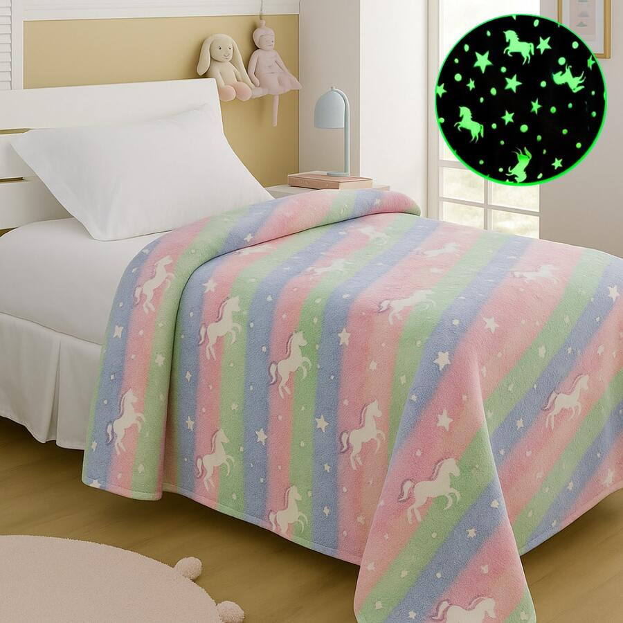 Children's Magic Blanket Glow In The Dark Fluorescent Blanket 2.00x1.50 MTS - 多彩獨角獸 - 查看 1