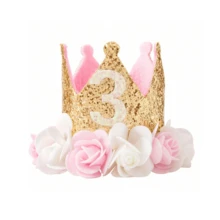 Birthday 1st -5years Pink & Gold Headband Decorations For Girl Gifts Rose Gold Baby Pink Crown Party One Year Old Princess - Gold - View 9