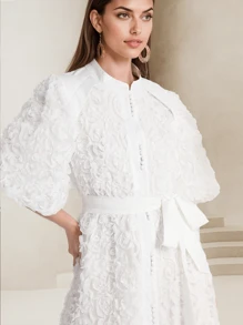 Robe de soirée formelle aux couleurs unies élégantes brodée à la taille, blanche pour les femmes, tenue de soirée de jardin