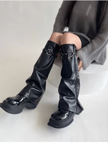 polve 皮革暖腿套、女士拉链靴套、绑带裤暖腿套、Subculture靴筒套、Y2K皮革暖腿套、春秋配饰 - 常規款 - 查看 2