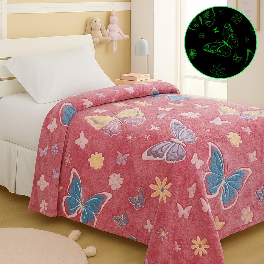 Children's Magic Blanket Glow In The Dark Fluorescent Blanket 2.00x1.50 MTS - 粉紅蝴蝶 - 查看 1