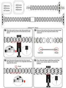 Stainless Steel Slim Waist 7-Pearl Watch Band Compatible With Apple Watch Ultra 49mm & Series 10/9/8/7/6/5/4/3 46mm 42mm 45mm 41mm 44mm 40mm - Silver - View 4