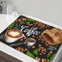 1pc Coffee Cup & Dish Drying Mat, Espresso Machine Countertop Absorbent Pad, Coffee Theme Bathroom Vanity Draining Mat, Soft Faucet Absorbent Pad, Vanity Cup Mat, Kitchen & Bathroom Accessories