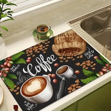1pc Coffee Cup & Dish Drying Mat, Espresso Machine Countertop Absorbent Pad, Coffee Theme Bathroom Vanity Draining Mat, Soft Faucet Absorbent Pad, Vanity Cup Mat, Kitchen & Bathroom Accessories