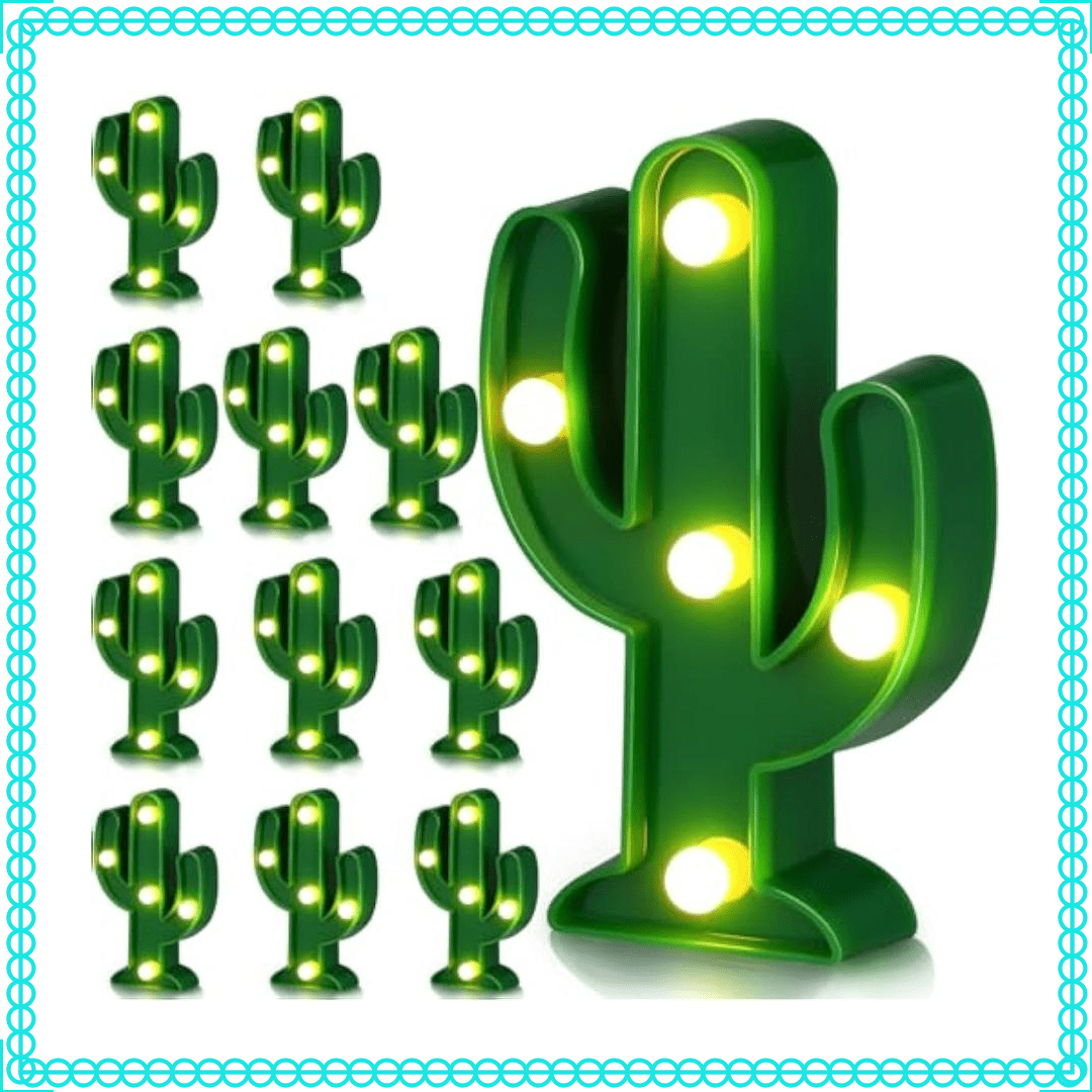12 Pieces Western Party Decor Cactus Light Centerpieces Mexican Fiesta Party Decorations Night Led Tabletop Lamp Cactus Cute Mini Light For Bedroom Garden Home Cinco De Mayo Gift