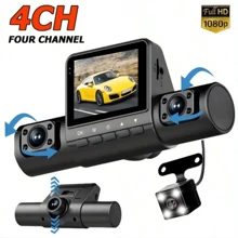 4-Channel Vehicle Camera 1080P Car Dash Cam Recorder With 1080P Front And 720P Left/Right Rear Night Vision Looping Recording 24-Hour Parking Monitor