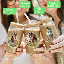 XRTHGS XRTHGS 12PCS/SET UV DTF Cup Wraps Flower Horse Style Self-Adhesive Sticker For Coffee Cups, Water Bottles, Home Decor, Laptops And Refrigerator DIY Crafts(Glass Not Included)