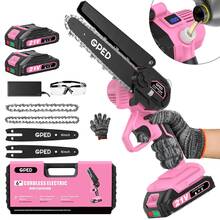 Mini Chainsaw Cordless 6 Inch With 2 Battery, Mini Power Chain Saw With Security Lock, Electric Chainsaw, Handheld Small Chainsaw For Tree Trimming Wood Cutting (2 Mini Chainsaw + 2 Guide Plate) - 粉紅色-1 - 查看 1