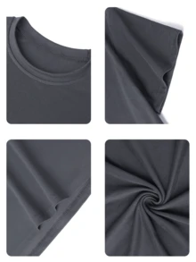 Camiseta de manga corta con cuello redondo blanca y estampada, top de verano para niñas preadolescentes y estudiantes - Gris Oscuro - Ver 6