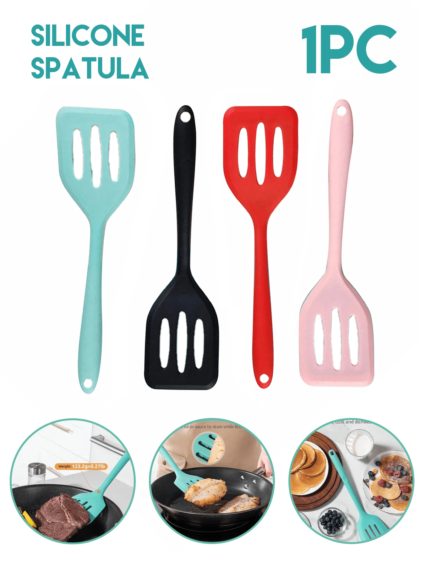 1PC Silicone Slotted Design Non-Stick Mixing Pancake Turner Spatula Cooking Tool,Small Silicone Slotted Spatula,Heat Resistant Non-Stick Cooking Steak Pancake Spatula Kitchen Utensil,For Cooking, Baking,Grilling & Non-Stick Cookware,For Eggs, Pancakes & More