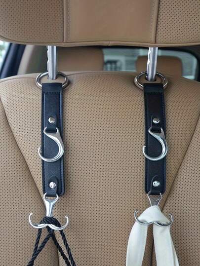 Móc treo đồ phía sau ghế xe hơi bằng da giả - Lý tưởng để treo túi mua sắm, áo khoác, ô dù và túi xách - Phù hợp với phụ kiện xe hơi.