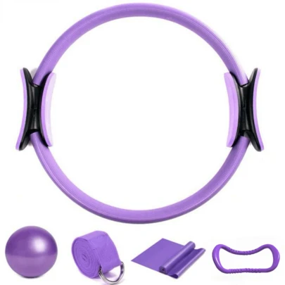 1 Set Of Pilates Training Equipment, 5-Piece Pilates Trainer Set Including: Pilates Ring, Pilates Resistance Band, Yoga Stretching Strap, Yoga Stretch Ring, 25cm Matte Anti-Burst Yoga Ball. Women's Home Pilates Equipment For Fitness Sculpting And Elastic Stretching. Ideal Gift For Yoga Enthusiasts And Auxiliary Fitness Gear For Gyms, Home Use, And All Genders.