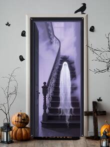 2D 万圣节鬼门横幅、恐怖鬼万圣节门装饰、万圣节门装饰、万圣节派对横幅、用于前门廊、万圣节派对用品、恐怖装饰背景板。