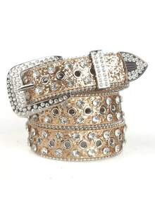 1条纯色朋克摇滚嘻哈街头风水晶镶嵌腰带，高档真皮腰带，适合秋季、万圣节、秋冬季节，适合青少年、青年、男士，休闲、户外、运动、度假、毕业礼物、生日礼物、日常佩戴