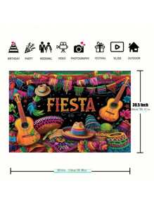 1pc Vibrant Mexican Carnival Photography Background - Fun Cactus & Guitar Props - Perfect For Festive Birthday Parties, May 5th Celebrations - Durable Party Decorations For Memorable Photo Booth Fun