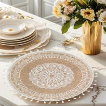 4 Stücke/6 Stücke/8 Stücke/10 Stücke 38cm (14,9 Zoll) runde weiße Baumwollkugeln im nordischen Stil, Hochzeitsthemen Tischsets, Abschluss- und Partydekoration, hitzebeständig, Schmutzabweisend, Restaurant-Feiertagsdekorationen, Heimdekoration