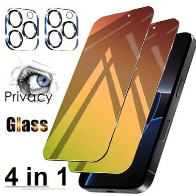 NNBILI 2 件屏幕保护膜+2 件镜头保护膜适用于 16 ProMax 隐私屏幕保护膜钢化玻璃适用于 17/16/15/14/13/12/11ProMax 16e 17Air 防窥私人玻璃保护膜防蓝光防气泡防刮全覆盖渐变绿（产品名称：彩色渐变防静电护眼防偷窥膜）