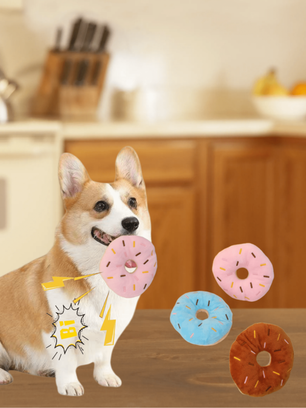 1 peça de boneca de pelúcia em formato de rosquinha, resistente a mordidas, que faz barulho para cães