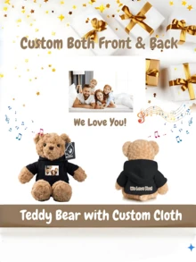 1pc Teddy Bear Figurine, With Customized Text + Image, Funny Gifts, Doll Clothes, Bedroom Decor, Christmas Gifts, Birthday Decorations, Personalized Gifts, Suitable For College Dormitory Decoration, Halloween Decoration, Home Decoration, Wedding Decoration, Car Decoration, Baptism, Christmas Decoration, Gifts For Women
