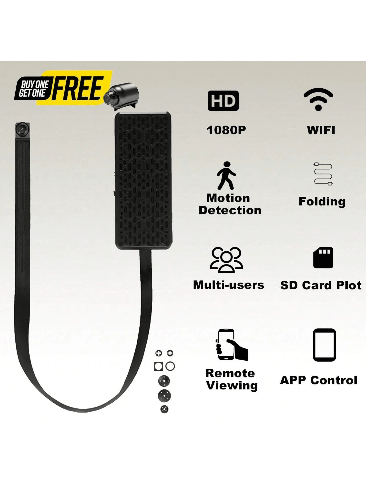 1080P HD Mini WIFI DIY Camera With 8 Buttons Inclusion For Free, Motion Detection, Support Up To 128GB SD Card (Not Included), Wireless Connection, APP Control, Auidio & Video Recording, 120 Degree Wide Angle Recording, USB Charging, Suitable For Indoor Home And Office Surveillance - 黑色 - 查看 1