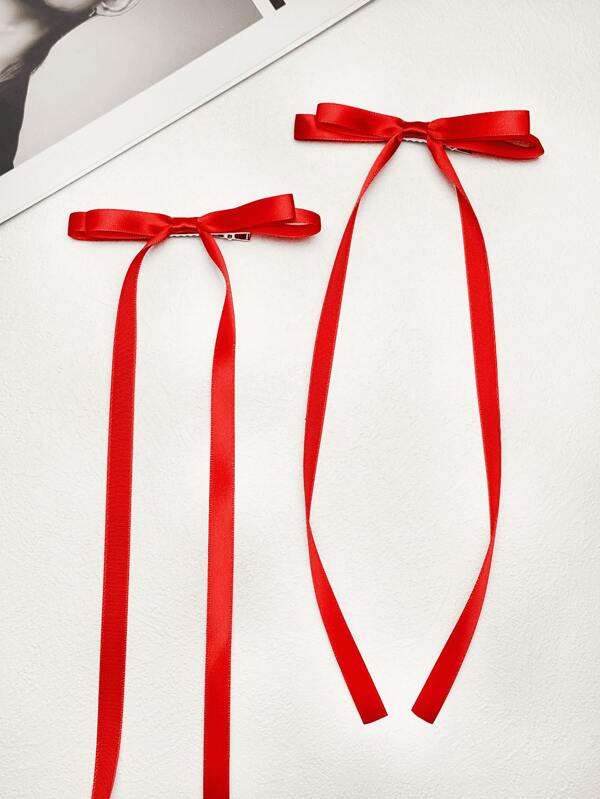 2pcs Ballet Style Red Long Ribbon Bow Hair Clips, Elegant Graceful Hairpin Accessories For Women, Suitable For Daily & Any Occasion Claw Clips Hair Claws Hair Barrettes