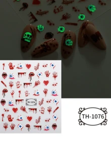 万圣节指甲贴纸 OEM 鬼魂骷髅发光指甲贴纸 ODM 万圣节疤痕贴纸，自粘可重复使用贴纸，带有骷髅、鬼魂、疤痕、南瓜和蜘蛛图案，适用于节日美甲装饰
