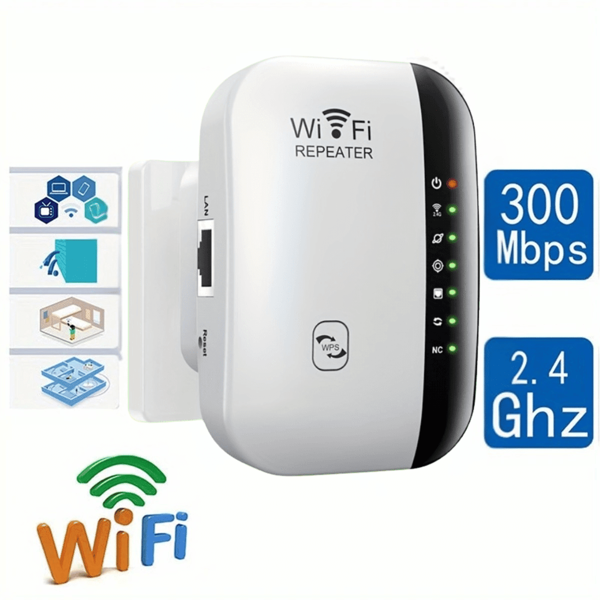 WiFi Extender Signal Booster (White & Black) – High-Power 5000sq.Ft Coverage, 300Mbps Speed | Ethernet Port, Beginner-Friendly Setup & Alexa Compatible – Perfect For Home Connectivity, Office Networks & Multi-Device Usage