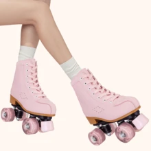 Milky Way Women's Roller Skates, Comfortable PU Leather Pink Purple Light Up Roller Skates, Indoor Outdoor Roller Skates For Beginners - 西瓜粉紅色 - 查看 7