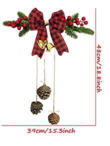 1pc Christmas Door Decoration,Christmas Decorations ,Hanging With Pines Red Berries And Pure Natural Pine Cones