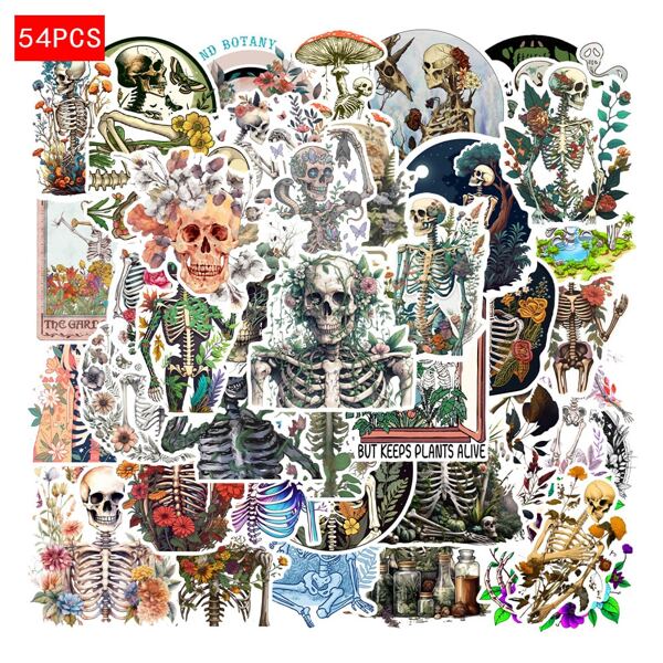 50pcs Plant Skeletons Exquisite Cartoon Graffiti Stickers Creative And High Aesthetic Value, Self-Adhesive, Mobile Phone Water Cups Laptop Stickers