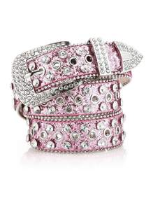 1条纯色朋克摇滚嘻哈街头风水晶镶嵌腰带，高档真皮腰带，适合秋季、万圣节、秋冬季节，适合青少年、青年、男士，休闲、户外、运动、度假、毕业礼物、生日礼物、日常佩戴