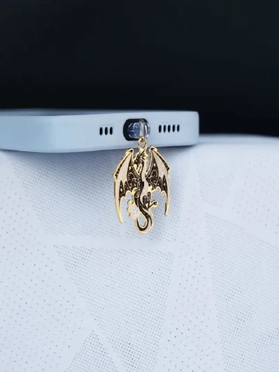 1pc Western Dragon & Bird Shaped Dust Plug, Zinc Alloy DIY Jewelry Pendant/Charm Accessory Suitable For Lightning (5-14), Android/Type-C Interface