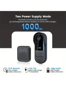 Timbre inalámbrico inteligente, cámara de video para puerta WiFi HD, audio bidireccional, visión nocturna, control remoto por aplicación, montaje autoadhesivo, doméstica, timbre inalámbrico para el hogar, monitoreo de visitantes, diseño portátil