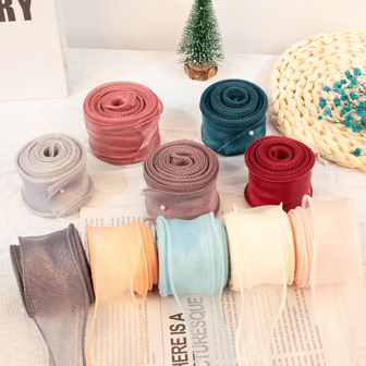 1 件/2 件 10 码/卷纯色彩色薄纱面料，透明工艺丝带适用于礼品包装、花束、婚礼派对装饰、邀请卡、工艺项目、发饰，不含线轴情人节