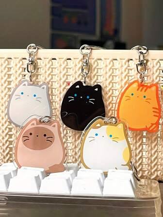 1pc Cute Cartoon Cat Acrylic Keychain - Novelty Keyring For Girls, Animal Theme Pendant With Lobster Clasp, 1pc Decorative Accessory, New Year Holiday Gift - Adorable Cat Design