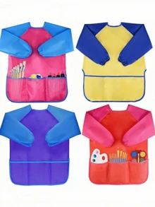 1 pieza Delantal de arte para niños - Fácil de limpiar, perfecto para pintar y comer, fácil de usar delantal reversible, adecuado para adolescentes creativos, regreso a la escuela - Multicolor - Ver 2