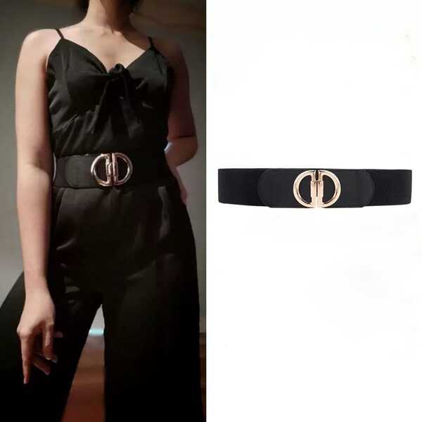 1pc New European & American Fashion Women Elastic Buckle Waist Dress, Suitable For Daily Wear Fall, Autumn, Halloween