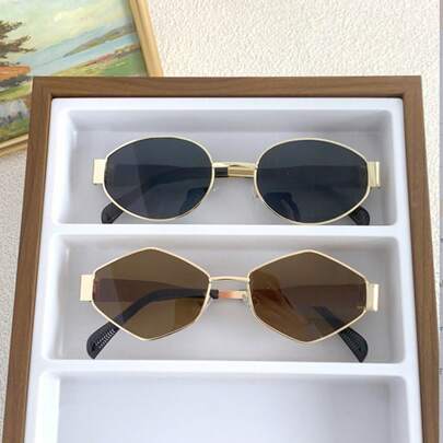 2pcs/Set New Triumphal Arch Round Eyeglasses, Fashion Glasses For Women, High-End Ins Eyeglasses, Random Color Frames