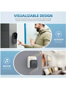 Timbre inalámbrico inteligente, cámara de video para puerta WiFi HD, audio bidireccional, visión nocturna, control remoto por aplicación, montaje autoadhesivo, doméstica, timbre inalámbrico para el hogar, monitoreo de visitantes, diseño portátil