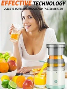 1个可充电电动柑橘榨汁机 | 便携式紧凑设计，塑料材质，适用于橙子、柠檬、青柠，不对称造型，完美榨取新鲜果汁，厨房电器，现代厨具，透明搅拌杯 - 彩色 - 查看 9