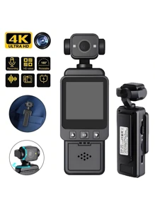 Cámara de acción de bolsillo 4K 1080P, cámara compacta de deportes de alta definición, videocámara portátil con WiFi 4K, grabadora, recargable por USB, rotación de 360°, estabilizador de mano, visión nocturna, adecuada para grabación de vida, viajes, vlogging, transmisión en vivo y aventuras al aire libre - Perfecto como regalo para parejas, vuelta al cole o Pascua