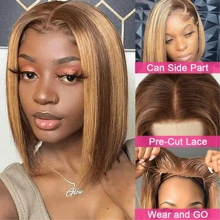 200% Density Glueless Wigs Human Hair Pre-Plucked Ombre Highlight Short Bob Wig Human Hair For Women 4*4 5*5 13x4 13x6 Straight Lace Front Wigs Human Hair Ready To Wear For Woman